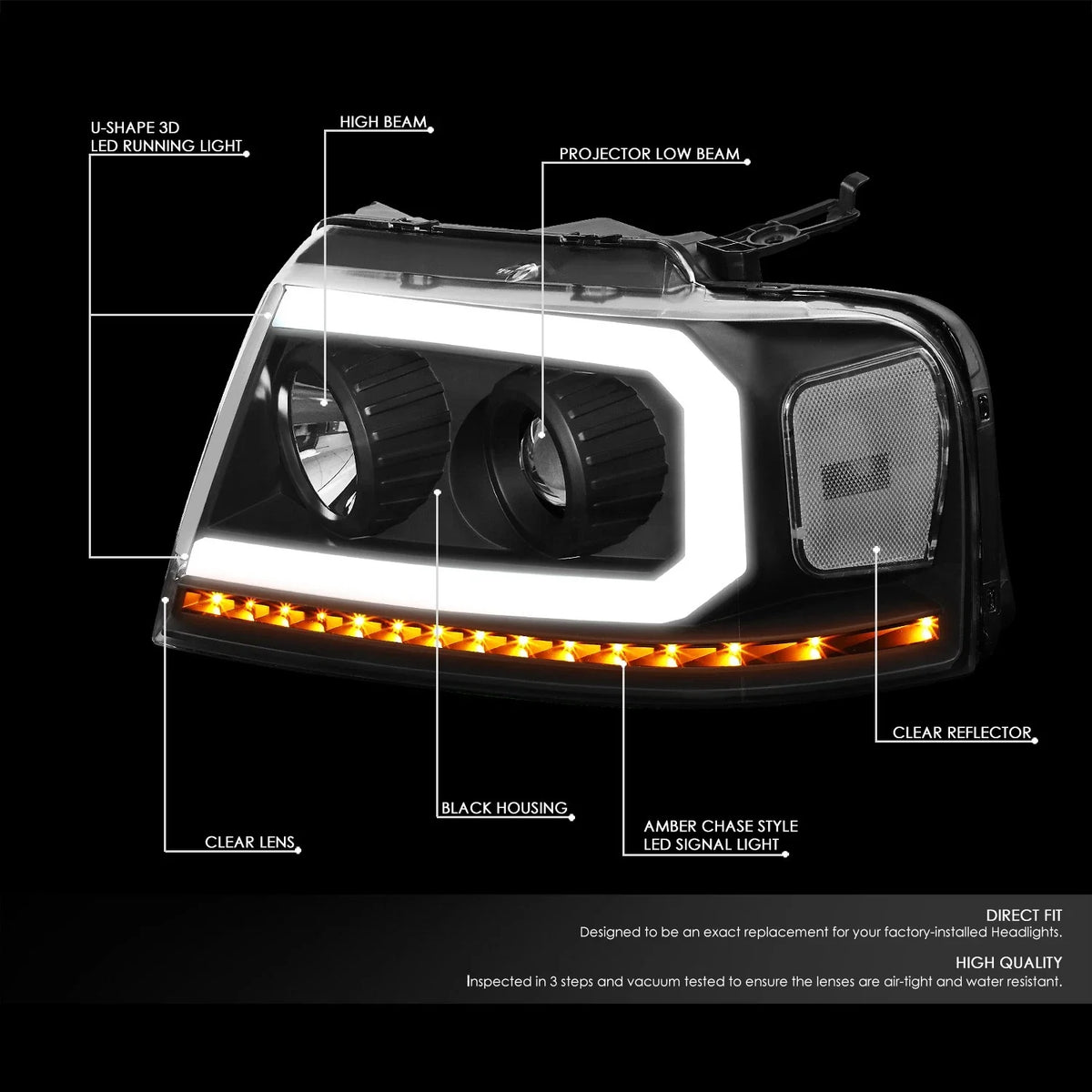 LED DRL Sequential Signal Projector Headlights for Ford F150 (2004–2008)