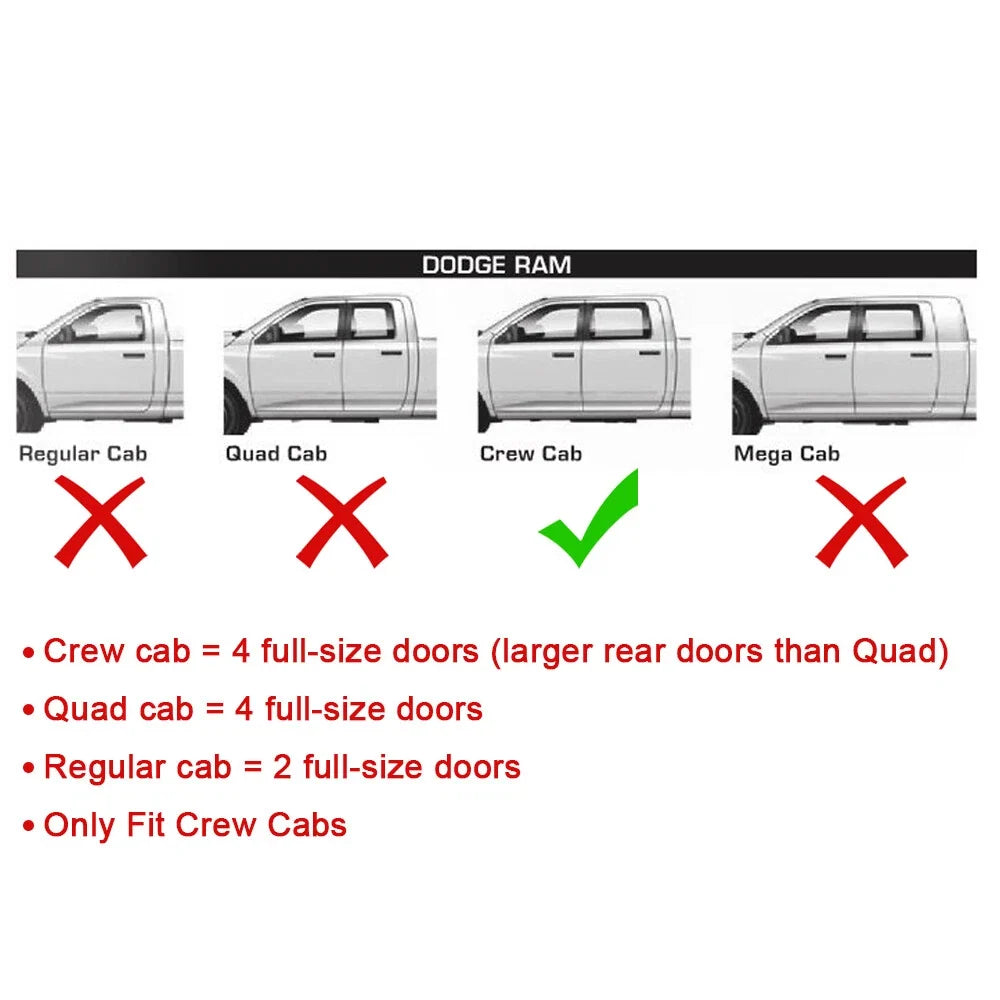 Rocker Panels Protector Trim for Dodge Ram 1500 2500 3500 Crew Cab (2009–2018)