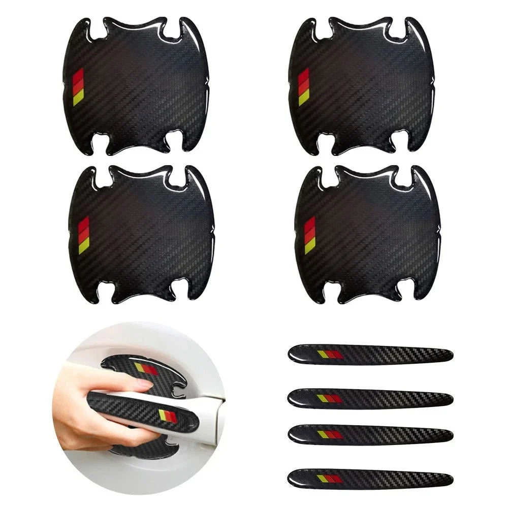 8X Carbon Fiber Door Bowl Handle Protector Film Stickers for