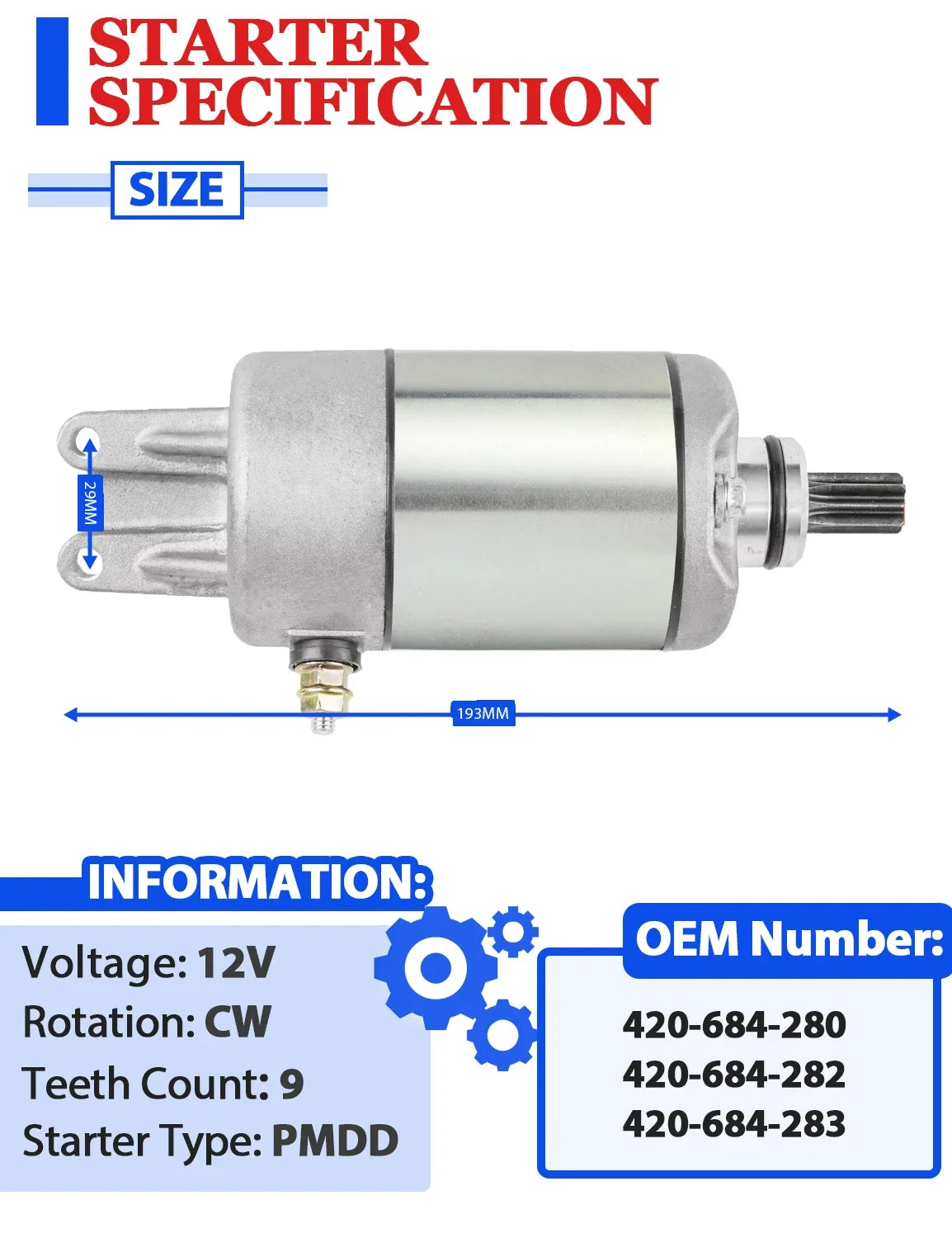 Starter Motor for Can-Am Traxter HD5 (2018–2021) with Bendix & Relay