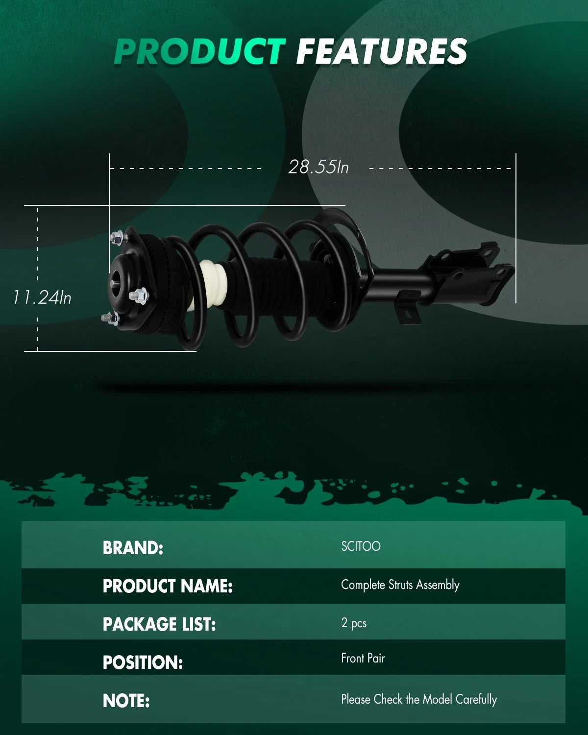 Front Pair of Strut Coil Spring Assemblies for 2009–2019 Dodge Journey