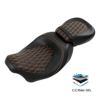 Gel Seat - Black Orange for Harley Touring (2009–2023) Road Glide