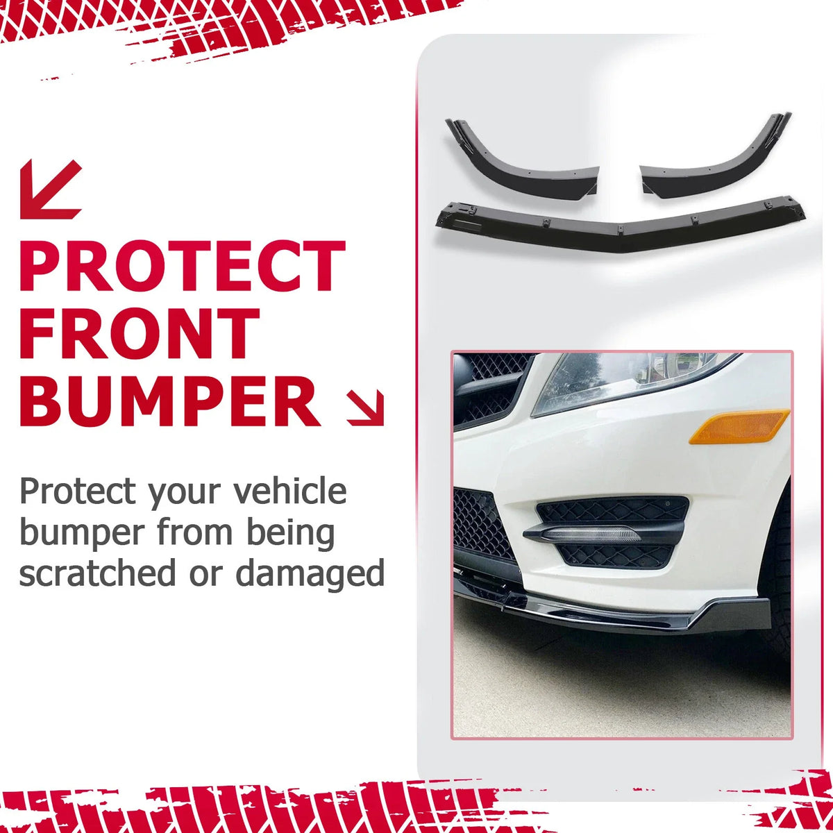 Bumper Lip Splitter Glossy Black for Benz C Class W204 (2012–2014)