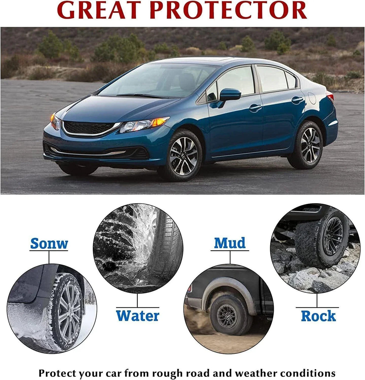 Mud Flaps Set of 4 Splash Guards for Honda Civic (2012-2015)