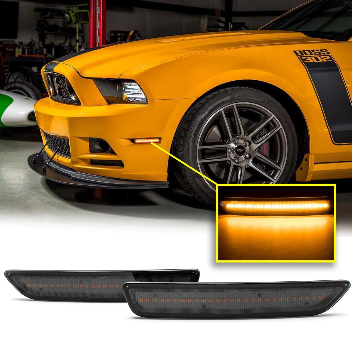 Smoked Lens Amber LED Front Side Marker Lamps for Ford Mustang (2010–2014)