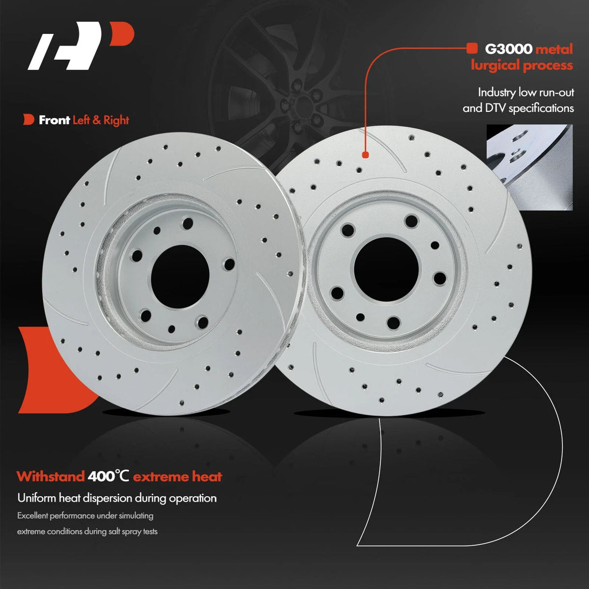 Drilled Brake Rotor and Pad Set for Nissan Rogue 2014-2020