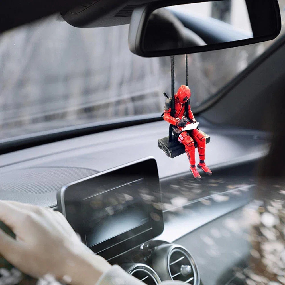Cute Deadpool Swinging Ornament for Rear View Mirror Decor