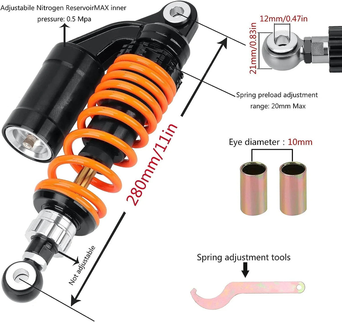 2X 280mm Universal Shock Absorbers for Honda CB Motorcycle