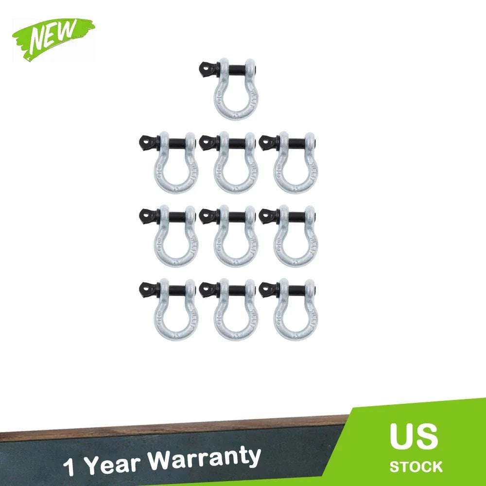 10-Pack Silver Bow-Shaped D Ring Anchor Shackles 3/8 Inch
