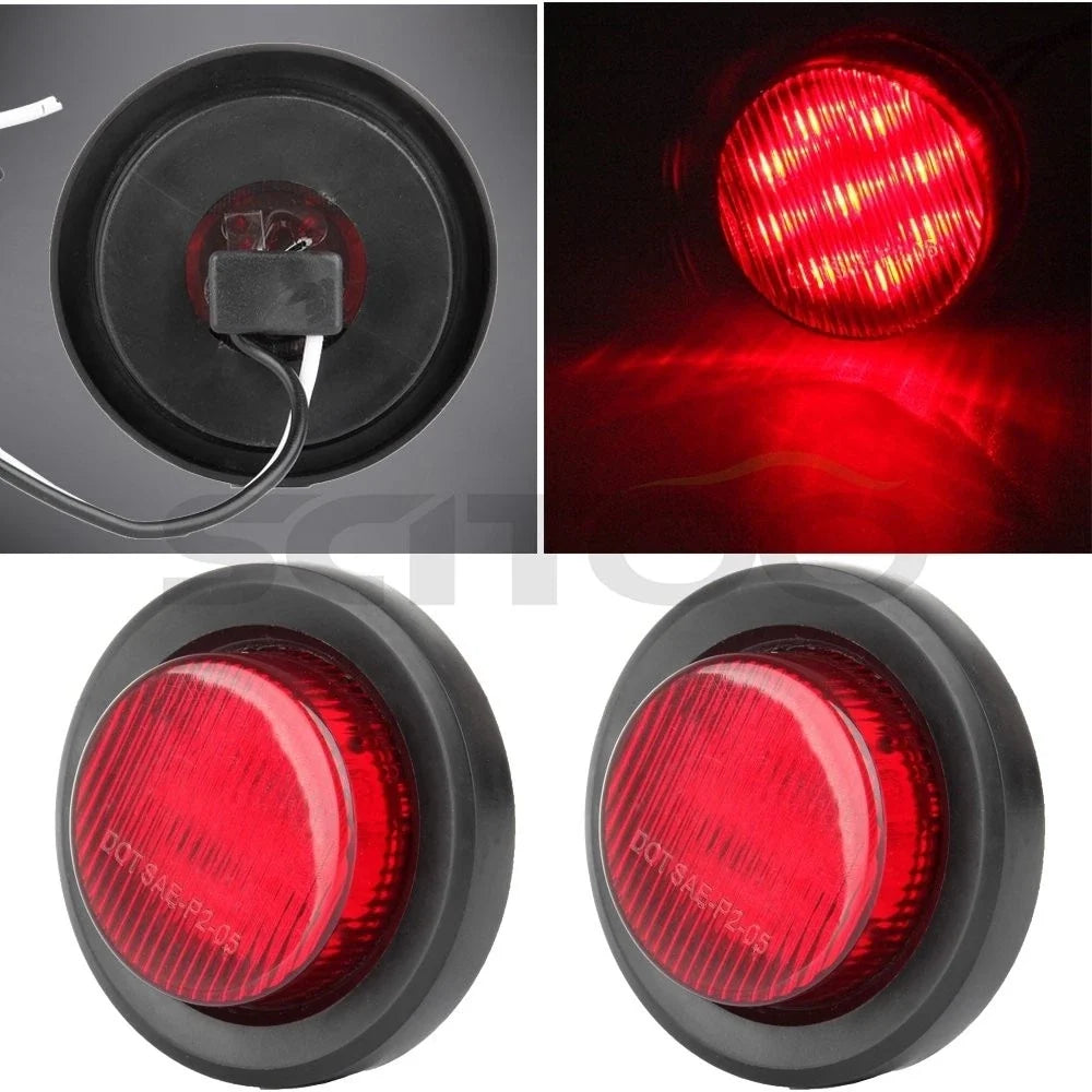 Set of 2 Red 9LED 2" Round Tail Lights for Freightliner Peterbilt
