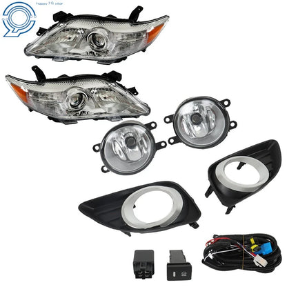 Fog Lights Switch with Cover + Front Chrome Headlights for 2010-2011 Camry