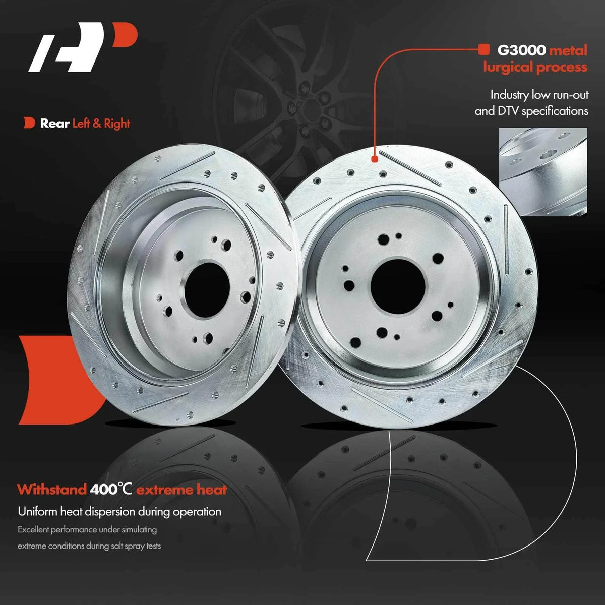 Rear Brake Rotors (Drilled) with Ceramic Pads for Honda Odyssey 2002-2004