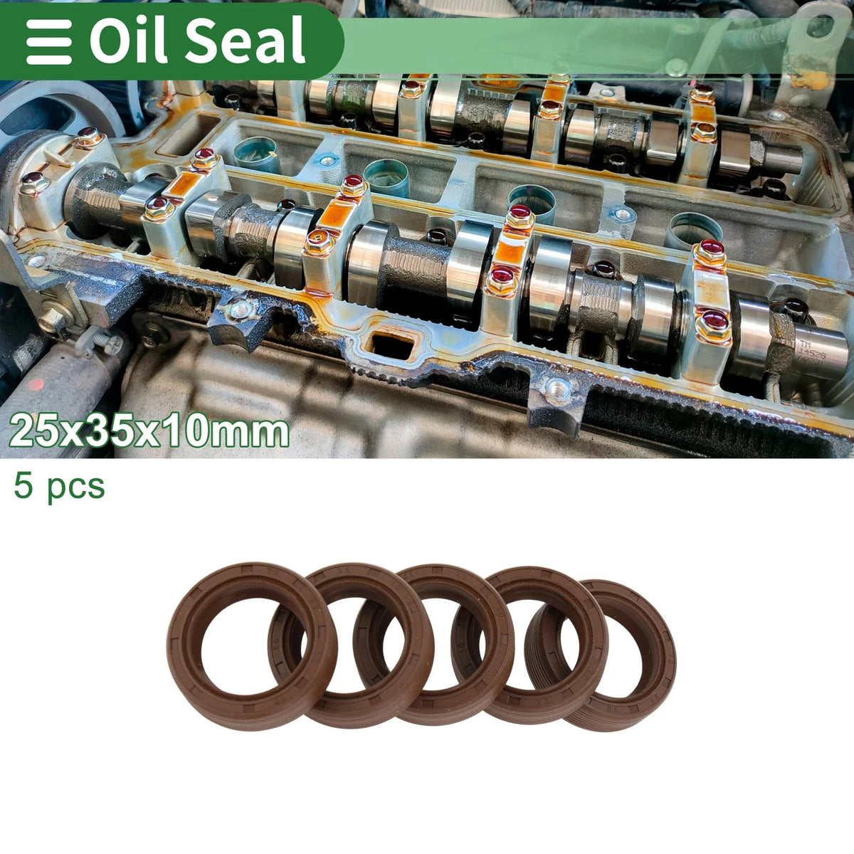 Oil Seal FKM Rubber 25x35x10mm for Various Models (5 Pcs)