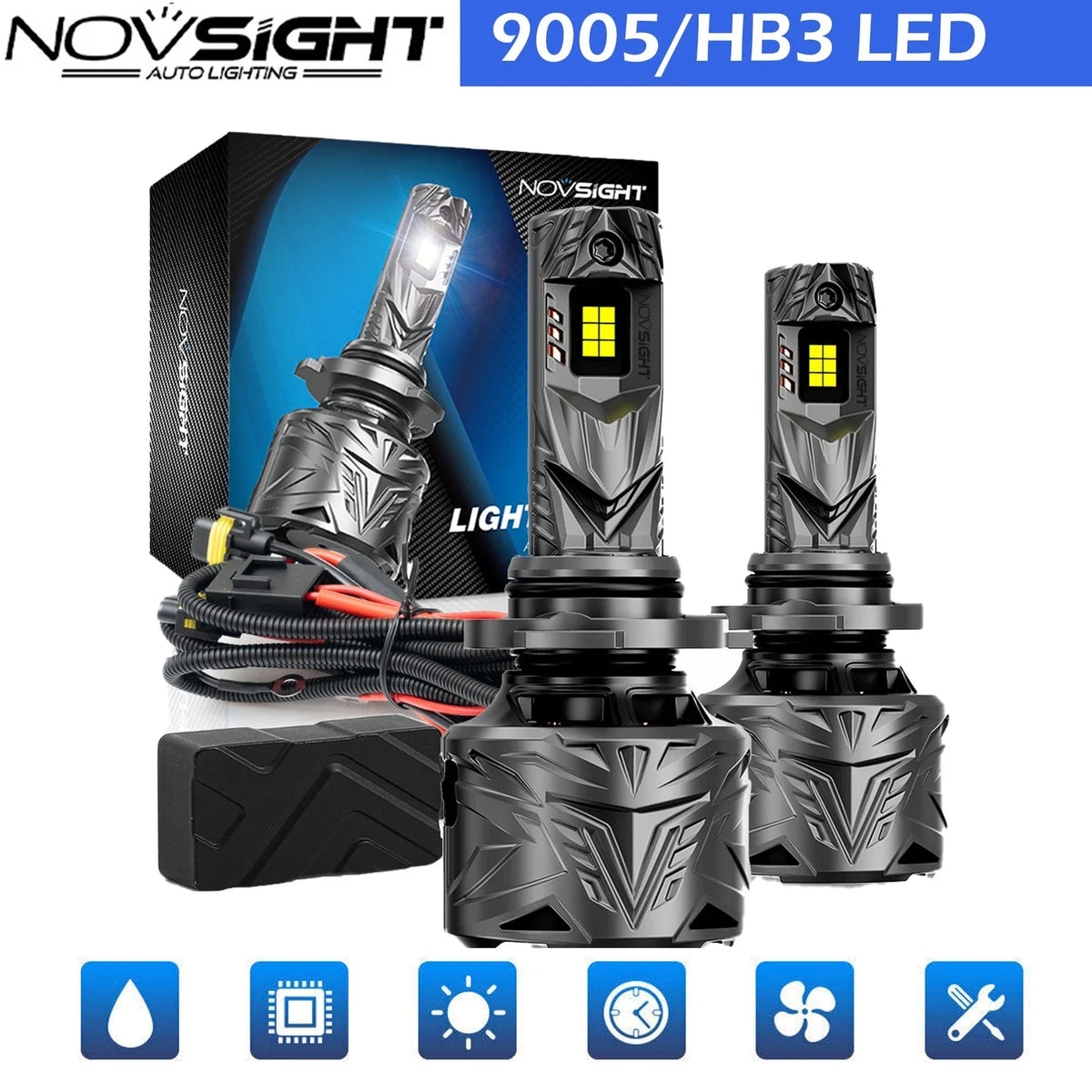 NOVSIGHT 2X HB3 9005 LED Headlight Bulbs - 50000LM