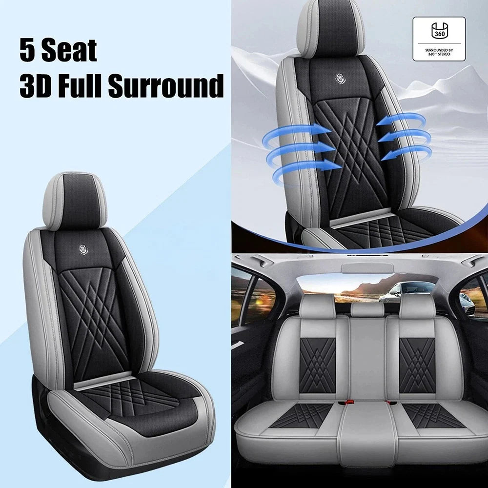 Leather Car Seat Full Set for Toyota (5-Seat, Black & Gray)