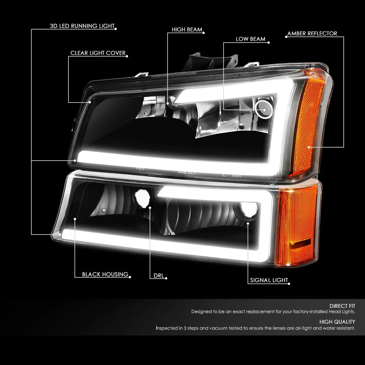 LED DRL Headlight Bumper Signal Lamp for Chevy Silverado Avalanche (2003–2007)