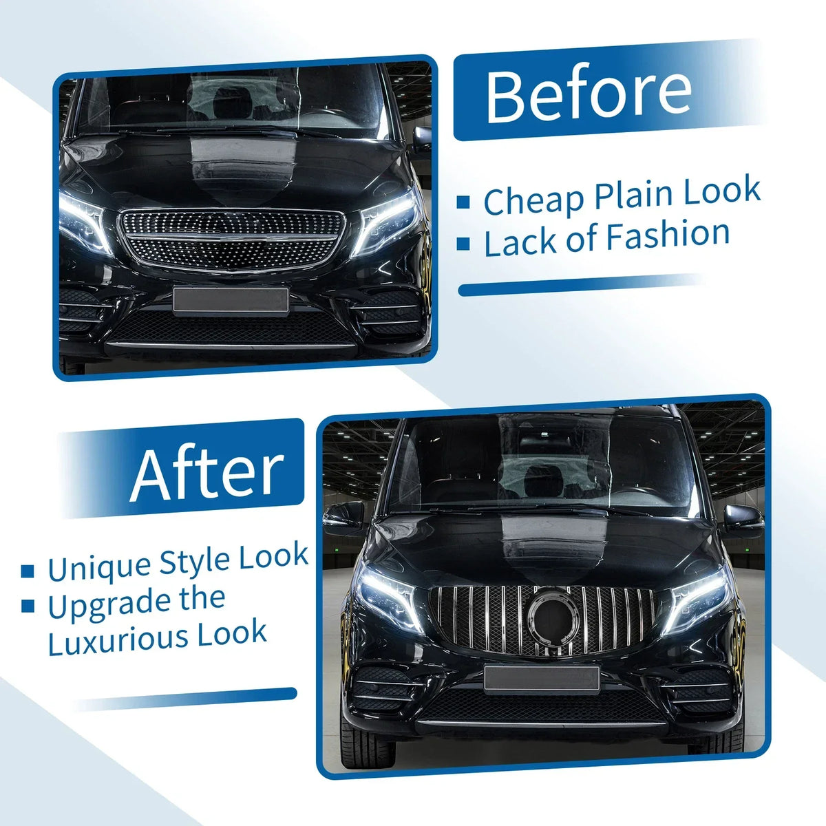 Front Upper Bumper Grille - Chrome Silver for Mercedes-Benz V-Class 2014-2023