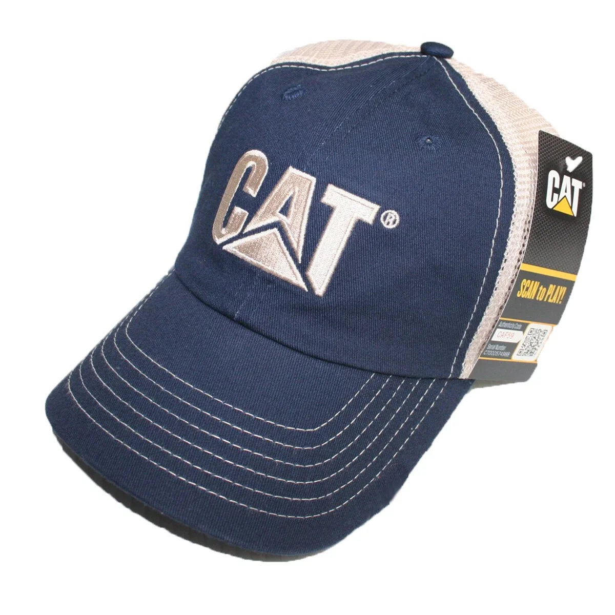 Caterpillar Blue Truck Hat for Trucks (Trucker, Navy Cream Mesh)
