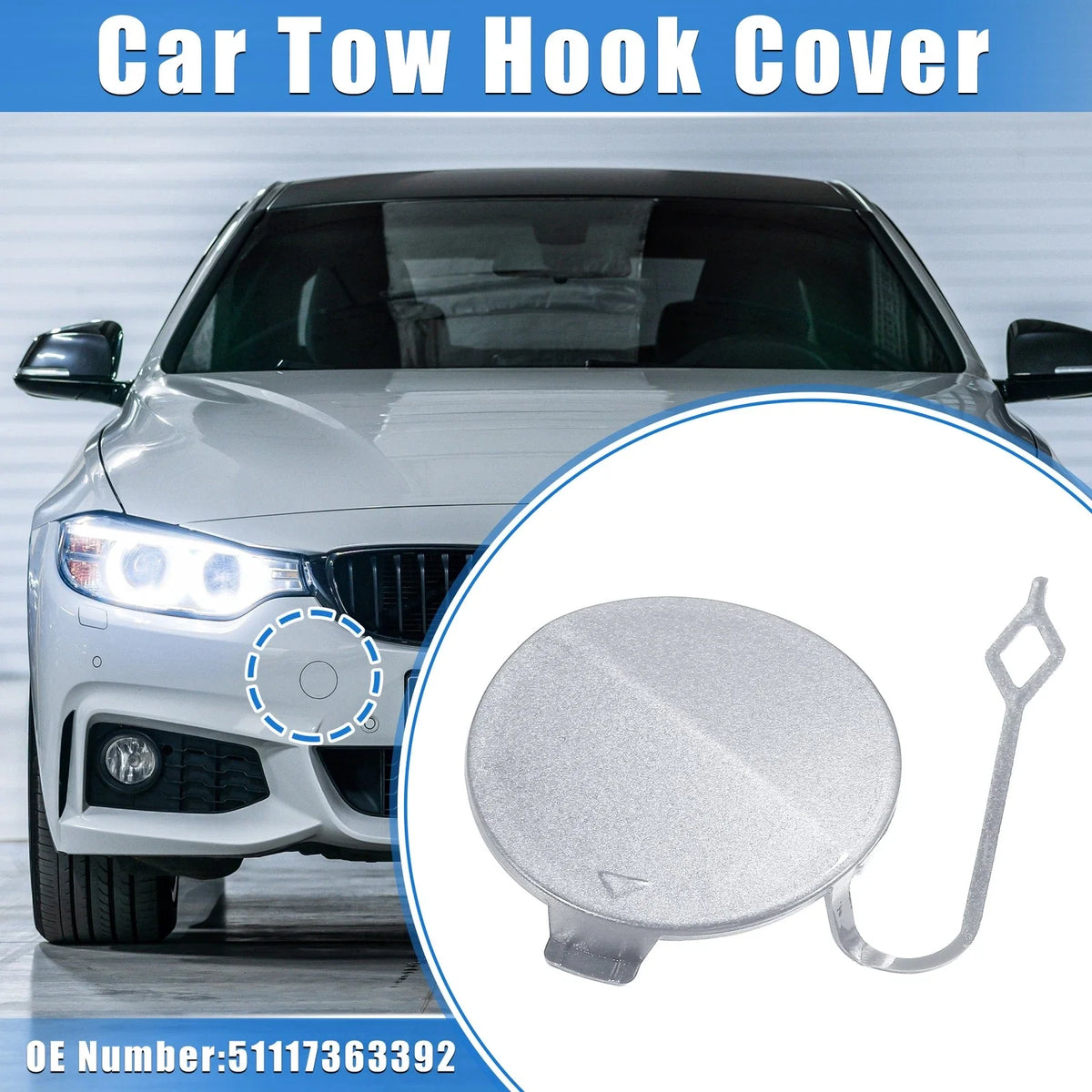 Tow Hook Eye Hole Cover Cap for BMW F32 (2012–2019) Silver Tone Right