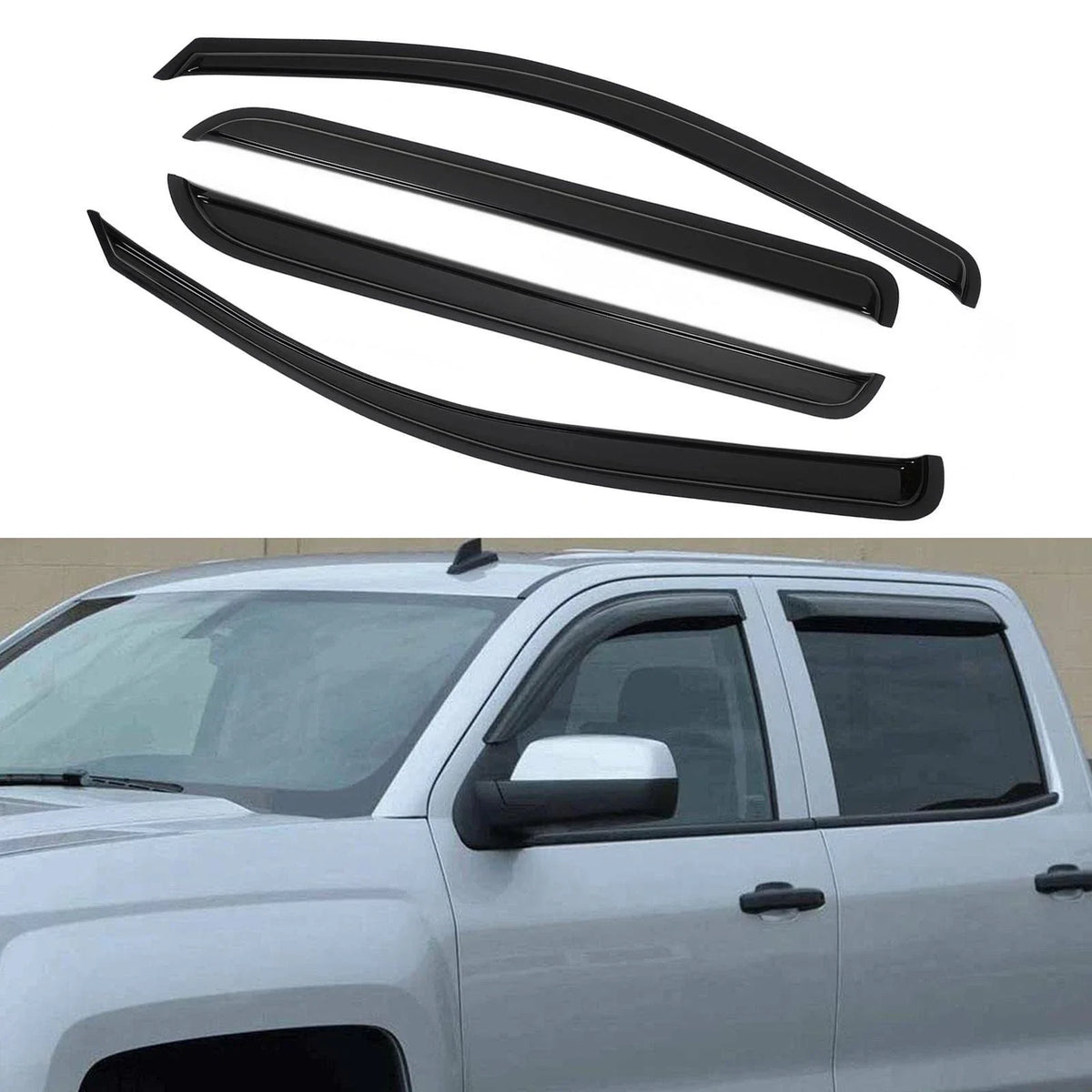 Set of 4 Window Visors for Chevy Silverado GMC Sierra Crew Cab (2014–2018)