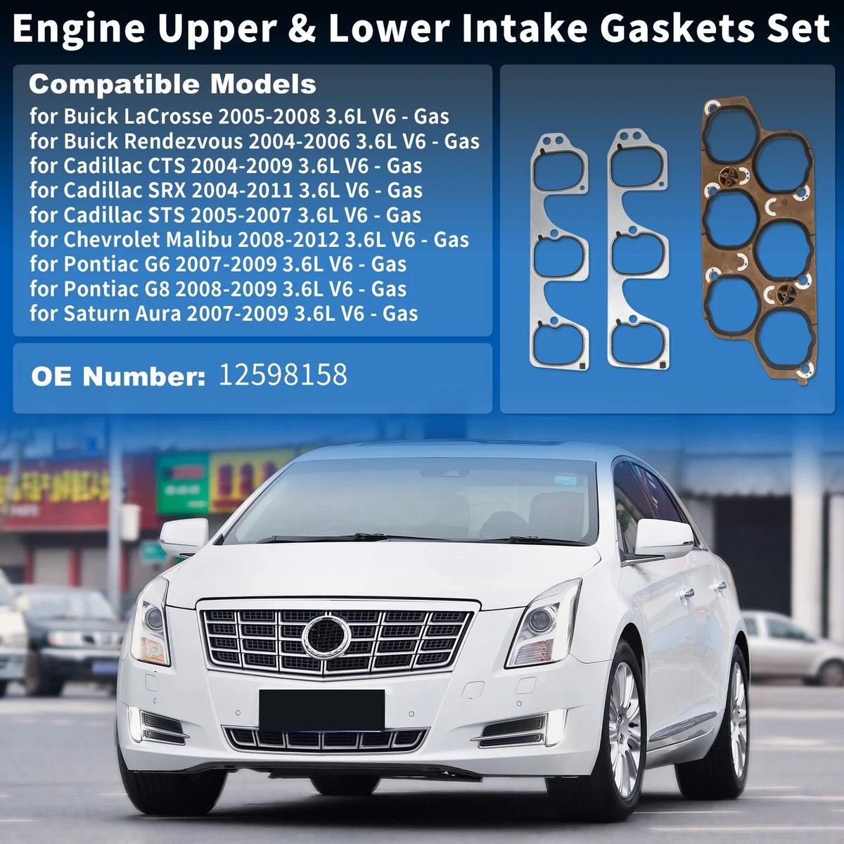 Set of 2 Engine Upper & Lower Intake Gaskets for Buick LaCrosse (2005–2008)