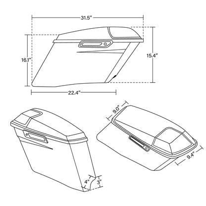 Hard Saddlebags 4" Stretched & Brackets for Harley Softail 1984-2017