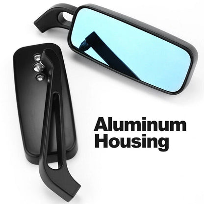 Smoke Blue Rectangle Side Mirrors for Motorcycle - 8mm 10mm