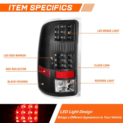2X Black LED Tail Lights for GMC Sierra (2007-2014)