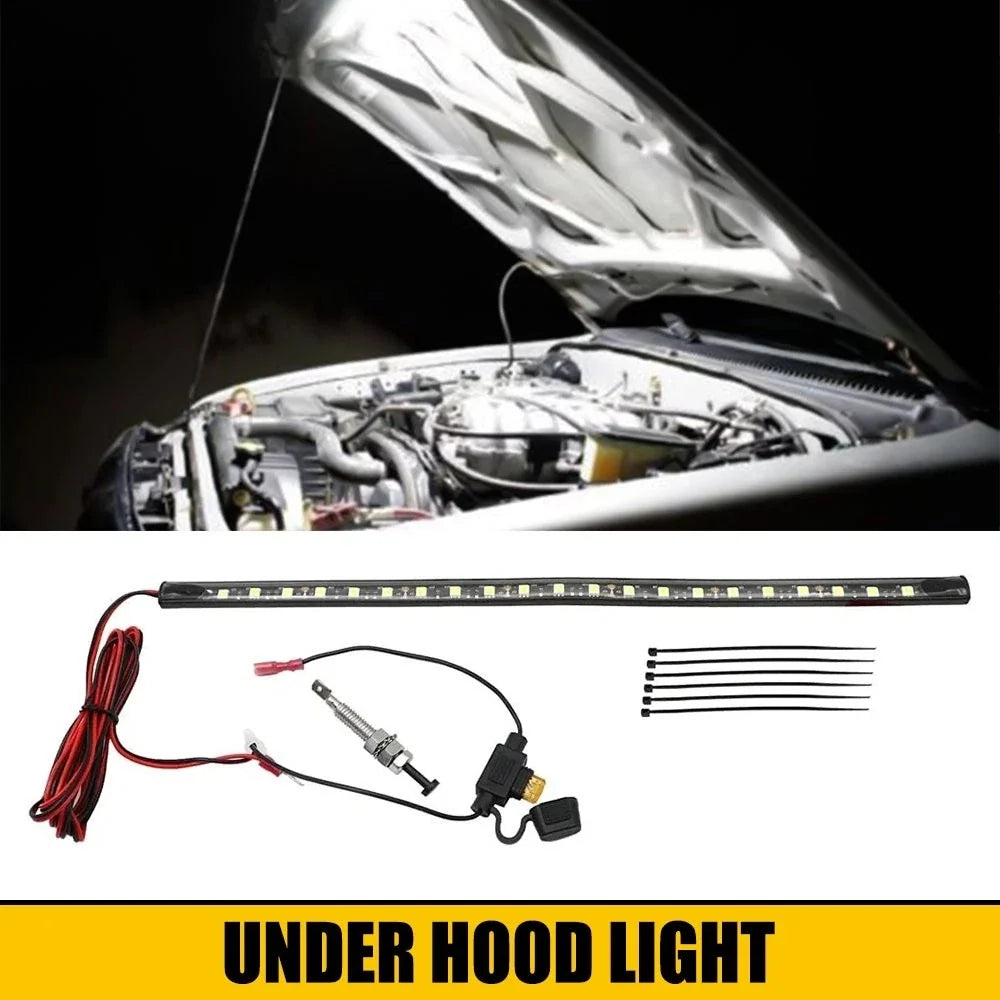 White LED Under Hood Light Strip Kit 6000K Automatic On/Off for Any Vehicle