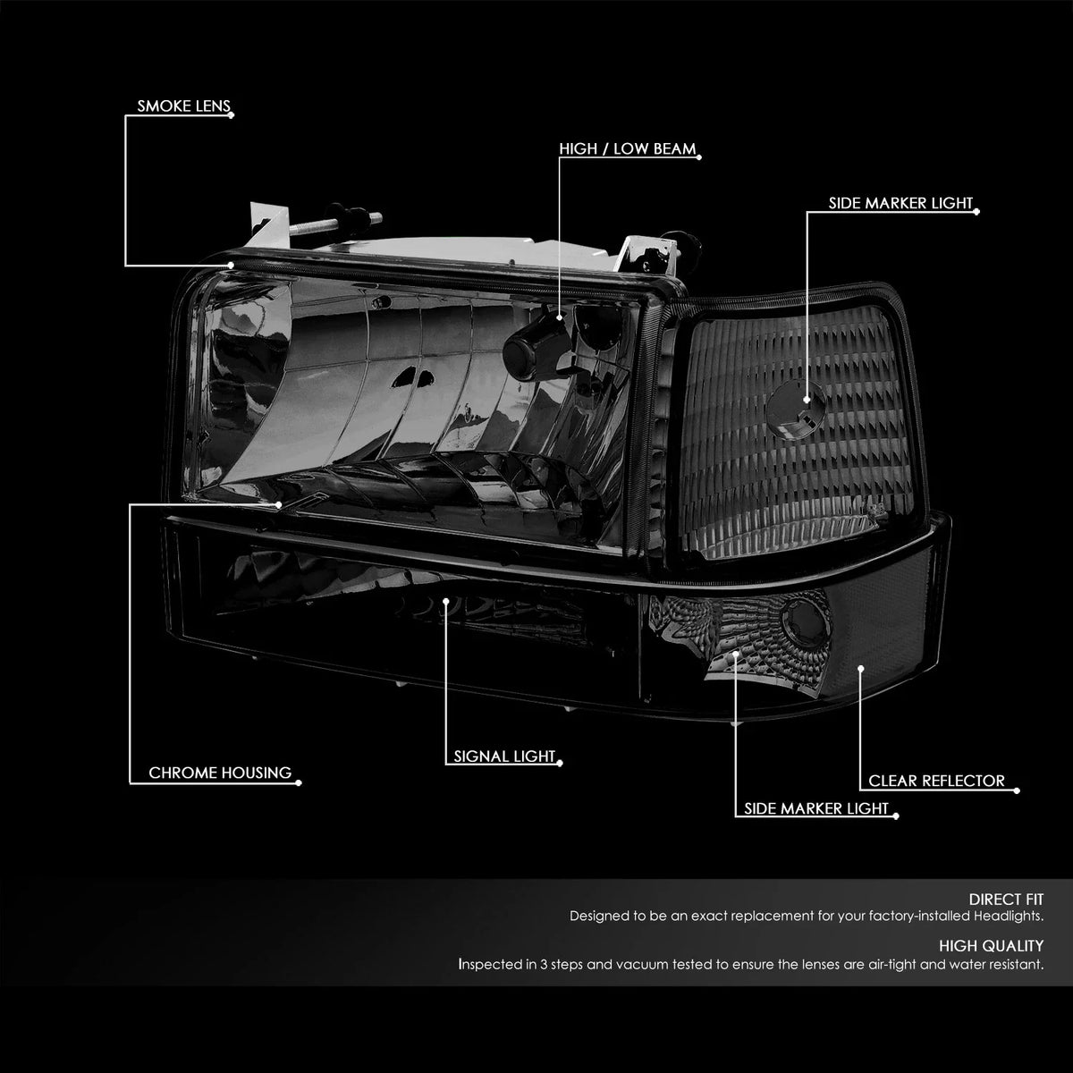 Smoked Clear Signal Bumper Headlight for Ford F150/F250/F350 (1992–1996)