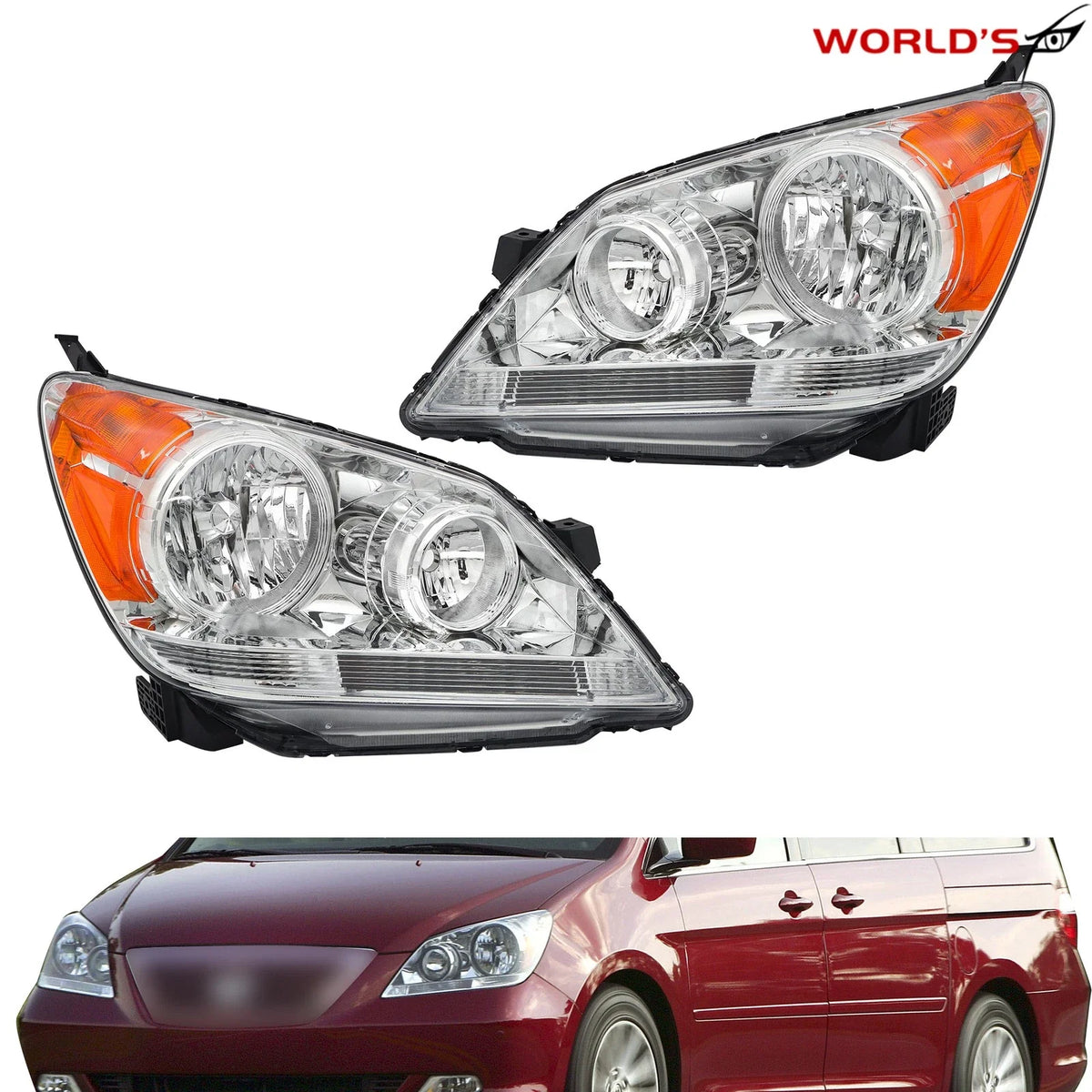 Set of 2 Chrome Halogen Headlights for Honda Odyssey (2005–2010)