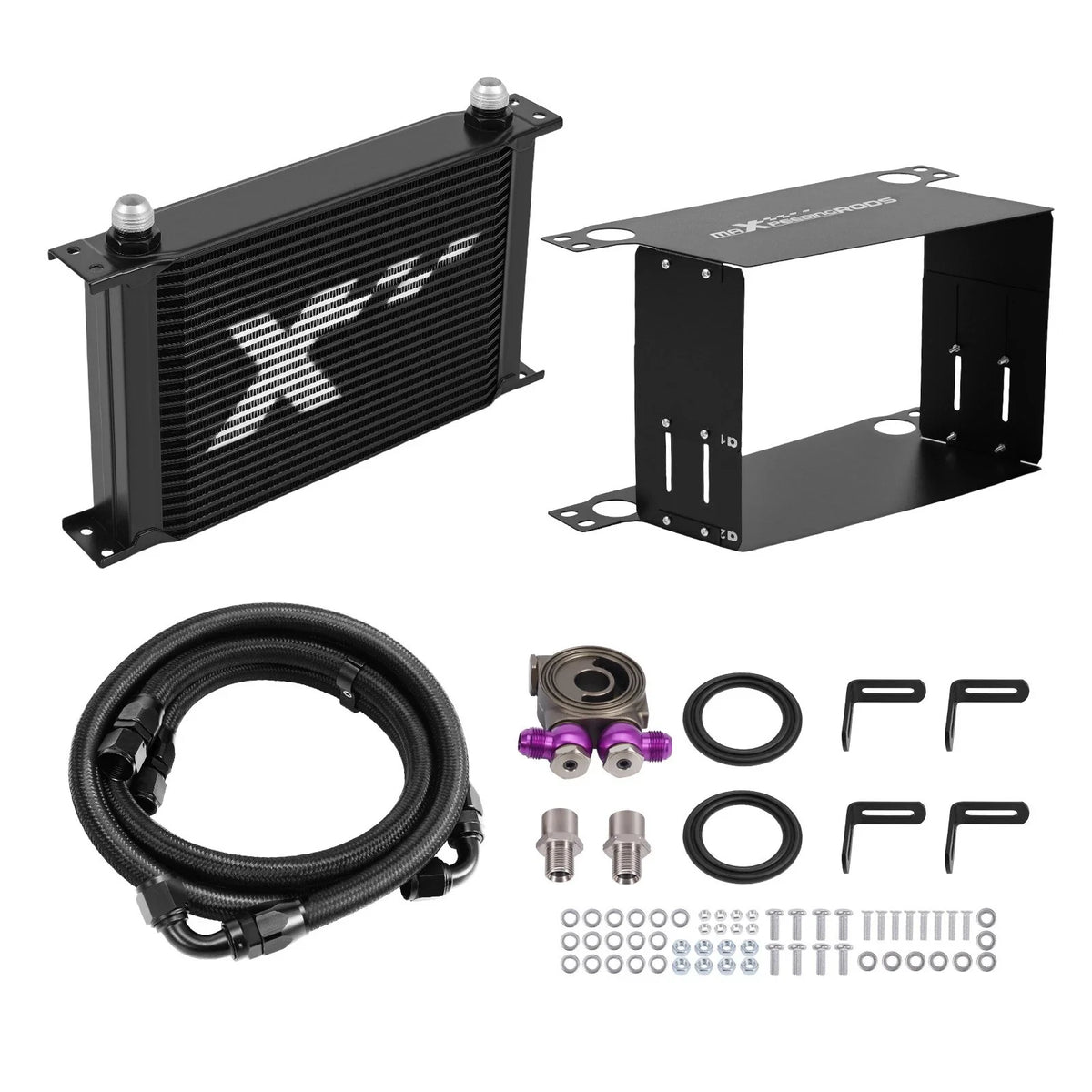 25 Row Transmission Cooler Universal 10AN Aluminum with Stainless Bracket