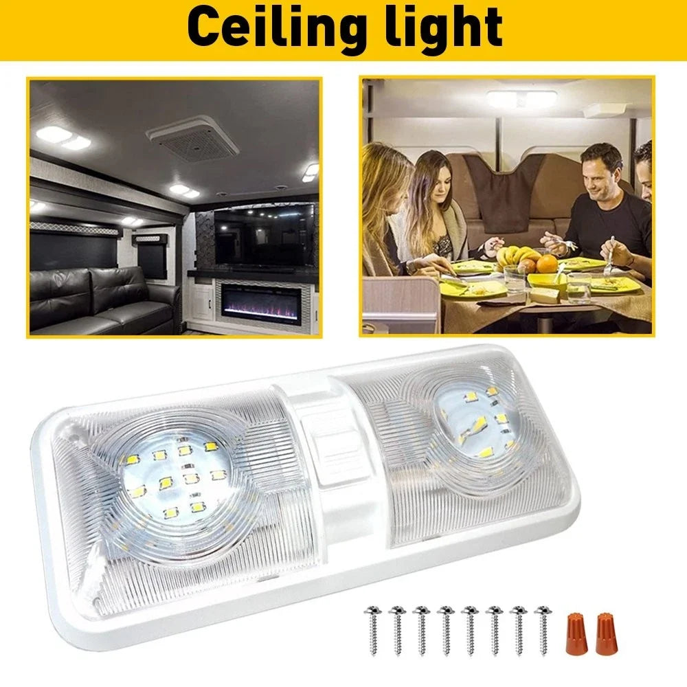 Double Dome LED Ceiling Fixture for 12V RV Camper Trailer