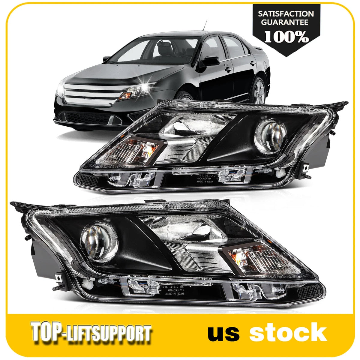 Headlight Assembly for Ford Fusion (2010–2012) Black Housing Projector