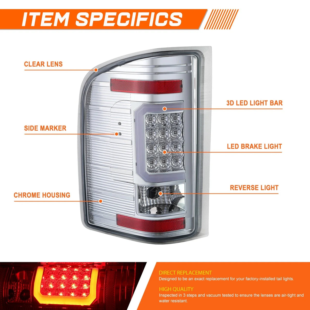3D LED C-Bar Tail Light for Chevy Silverado (2007–2014) Chrome