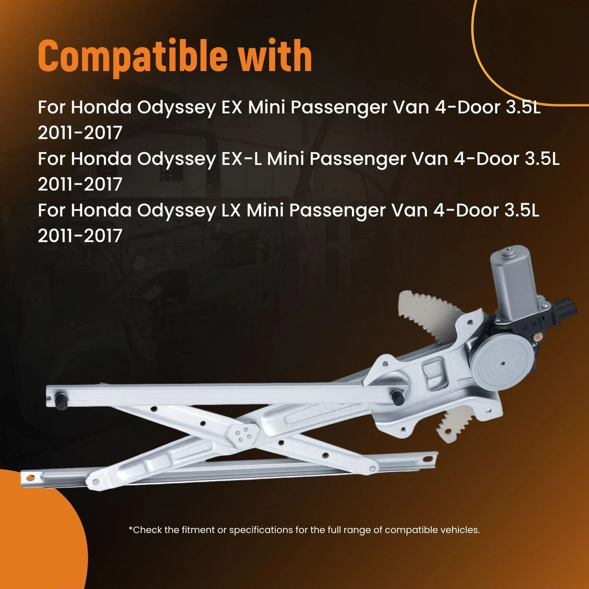 Front Left Window Regulator Assembly - Electric for Honda Odyssey 2011-2017