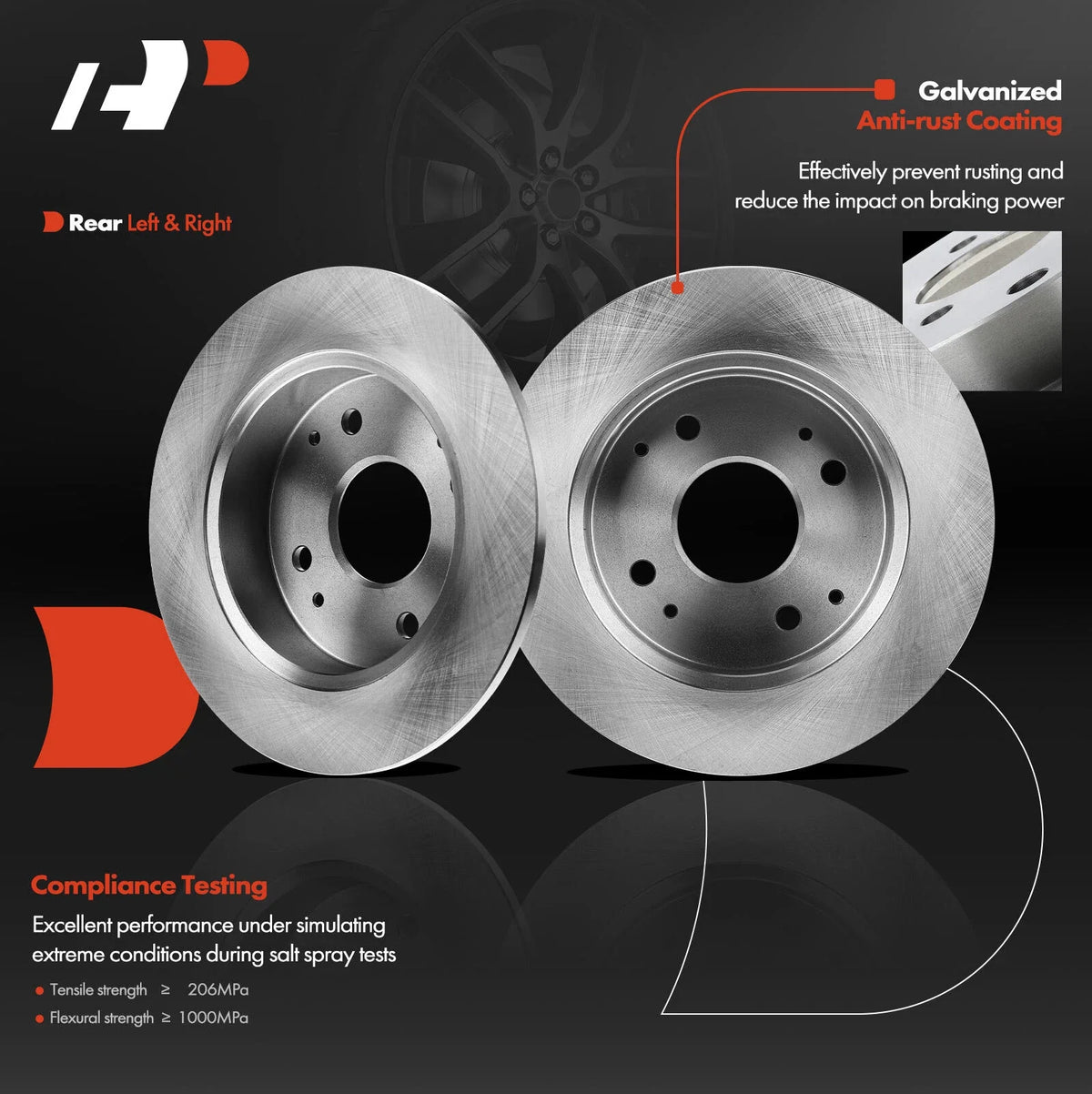Rear Disc Brake Rotors with Ceramic Pads for Honda Accord 1998-2002