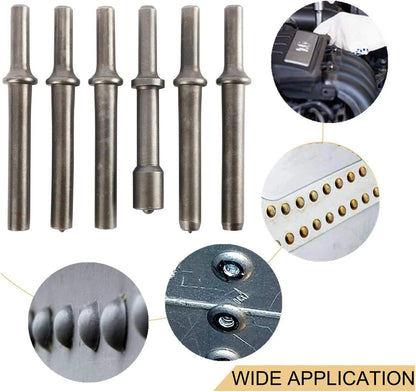 7-Piece Pneumatic Rivet Hammer Tool Set Including Chisel Bits