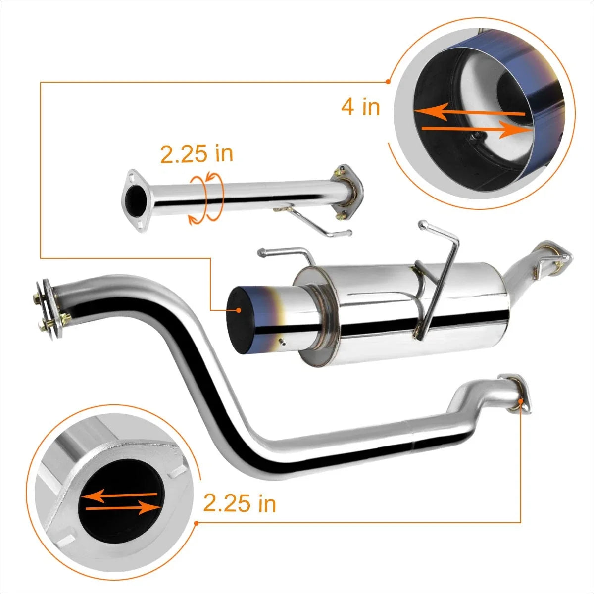 4" Burnt Tip Catback Exhaust for 2002-2006 Nissan Sentra SE-R Spec V