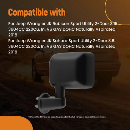 Left Manual Mirror - Black for Jeep Wrangler Unlimited 2007-2018
