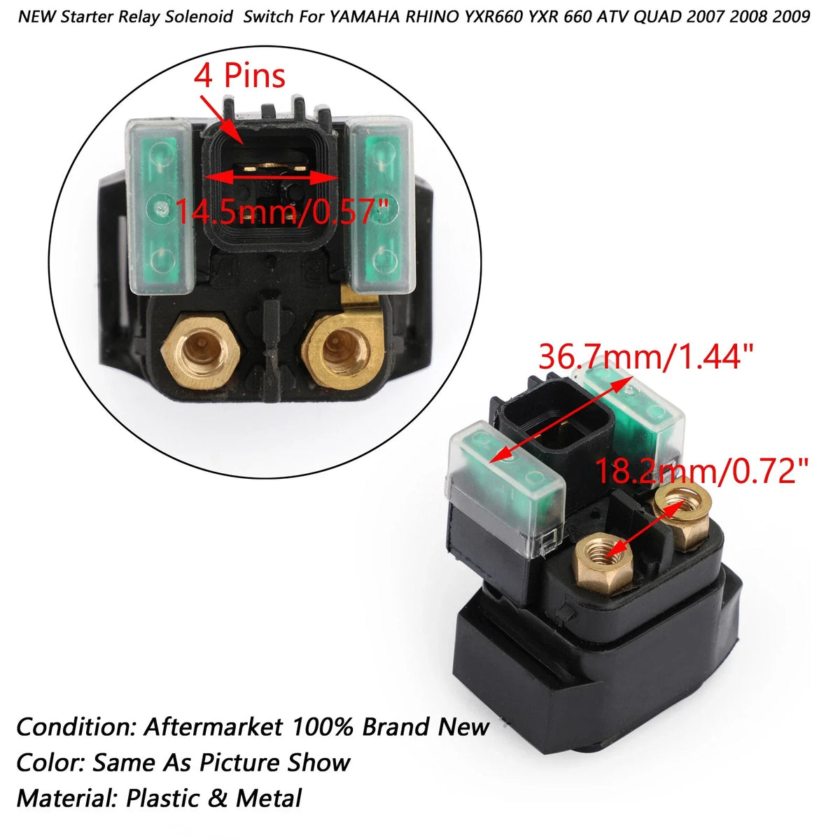 Starter Relay Solenoid for Yamaha Rhino YXR660 ATV (2007–2009)