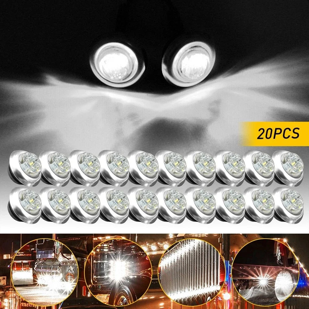20x 3/4" Round White Side Marker LED Light for Truck Trailer