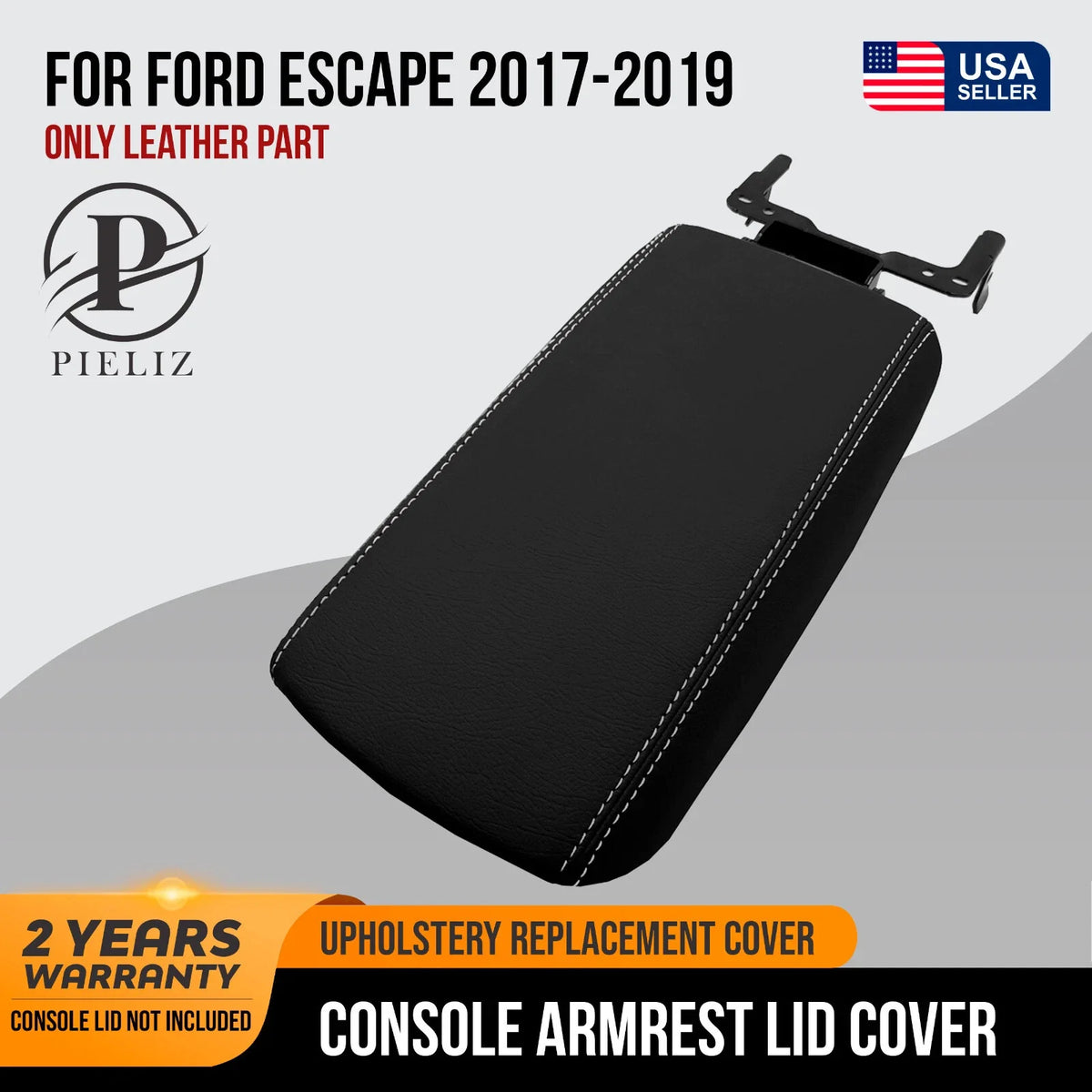 Console Lid Armrest Cover for Ford Escape (2017–2019) White Stitch