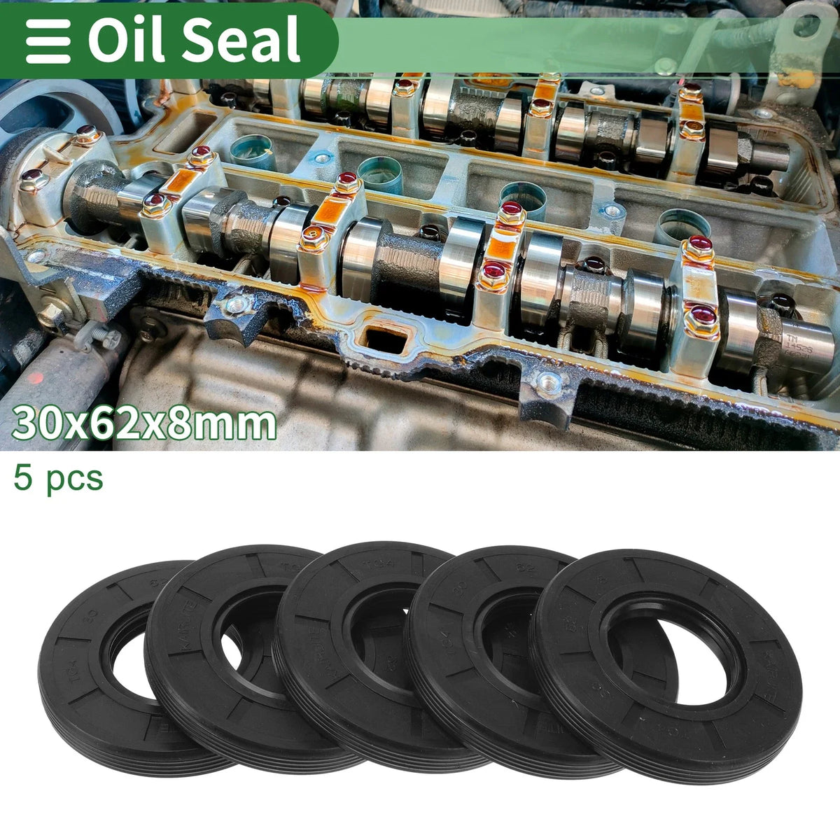 Set of 5 Oil Seal TG4 Lip Seal Ring NBR Rubber 30x62x8mm