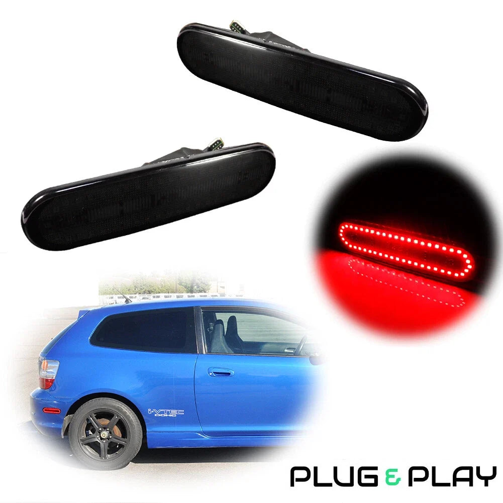 2X Red LED Rear Bumper Side Marker Lights for Honda Civic Si (2002–2005)