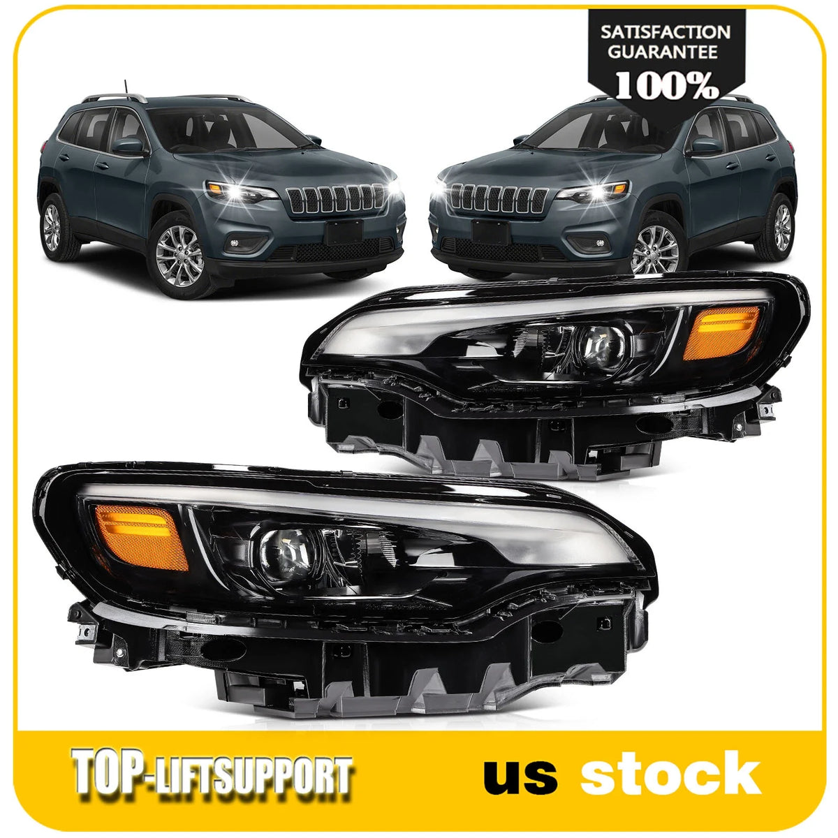2X Full LED DRL Headlights for Jeep Cherokee (2019–2023)
