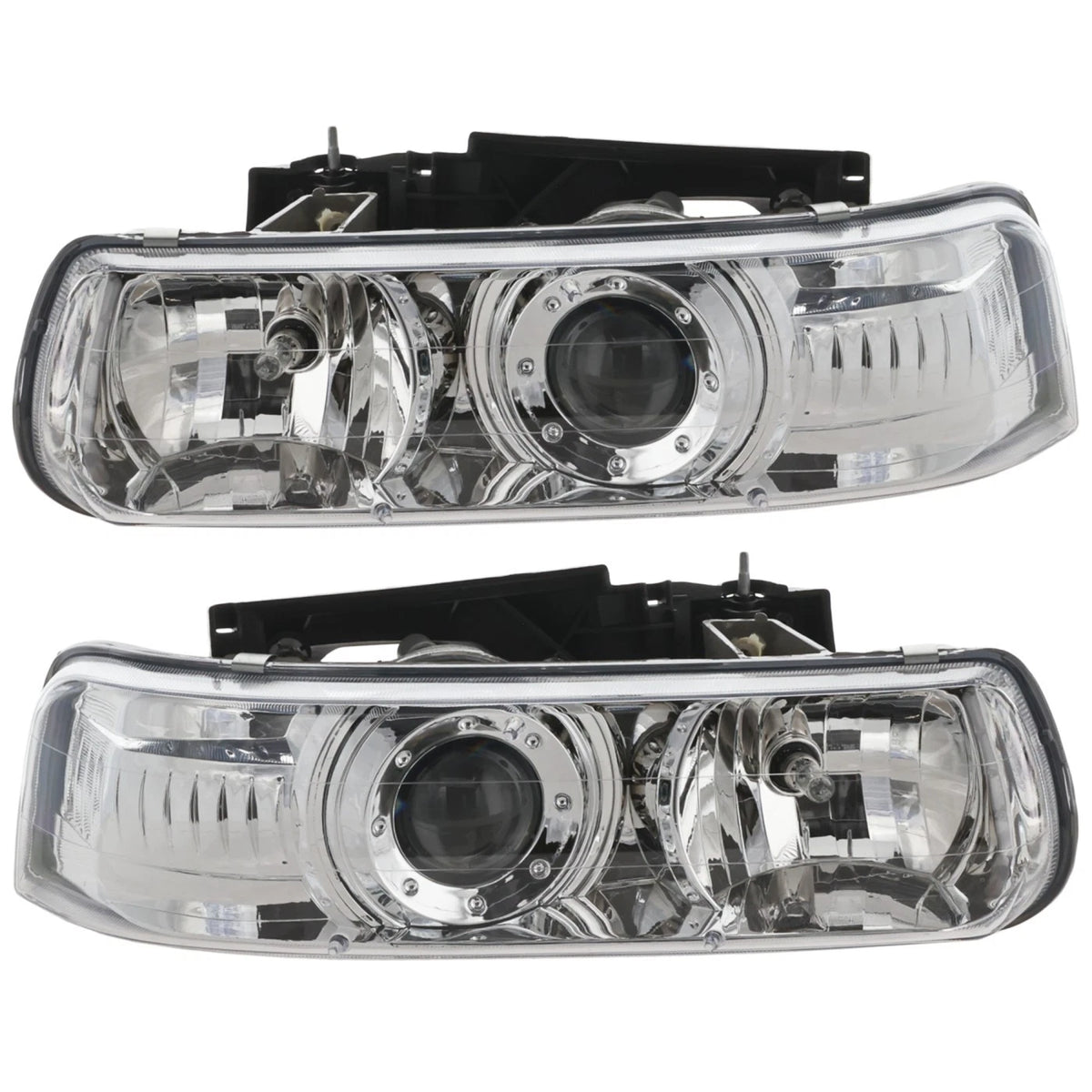 Projector Headlight Set for Chevrolet Silverado 1500 (1999–2002) Halogen w/ Bulbs