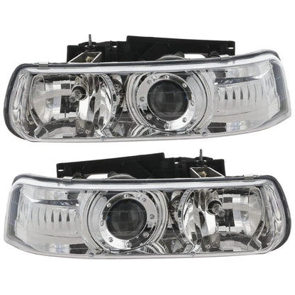 Projector Headlight Set for Chevrolet Silverado 1500 (1999–2002) Halogen w/ Bulbs