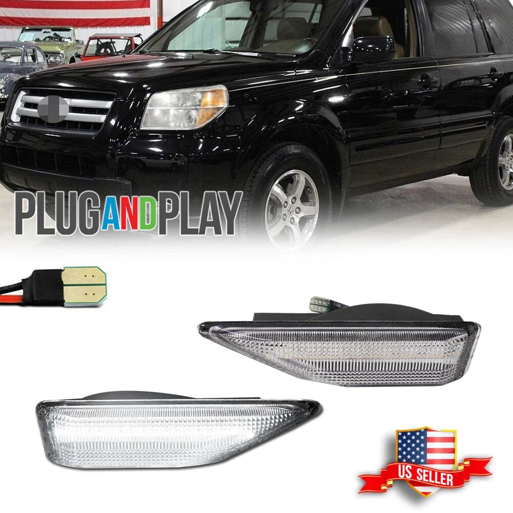 Clear White LED Front Bumper Side Marker Lights for Honda Pilot (2006–2008)