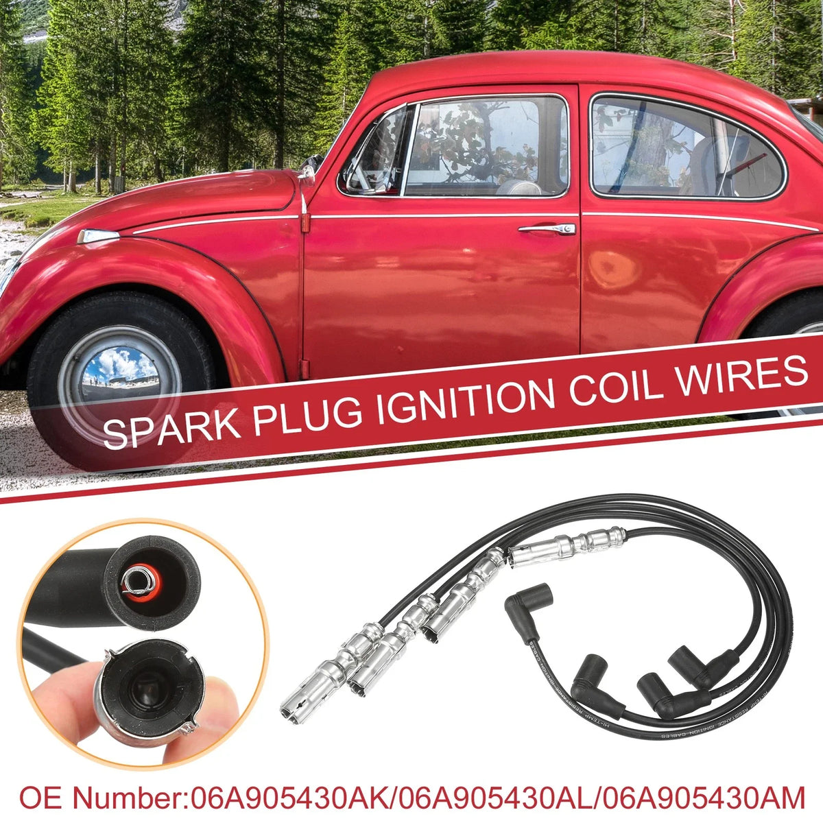 Set of 4 Spark Plug Wire Ignition Coil Cables No. 06A905430AK for Volkswagen Beetle 